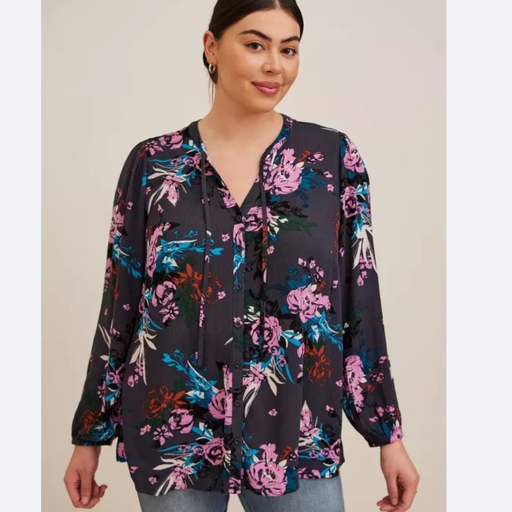 torrid Rayon Tie-Neck Blouse